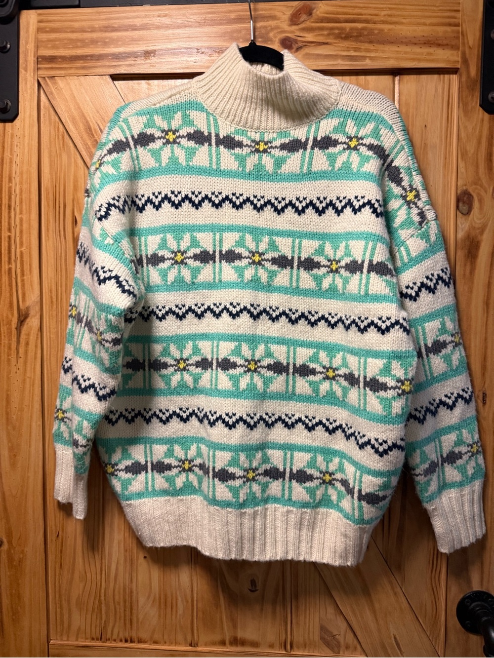 American Eagle Outfitters Cream & Aqua Nordic Turtleneck Sweater